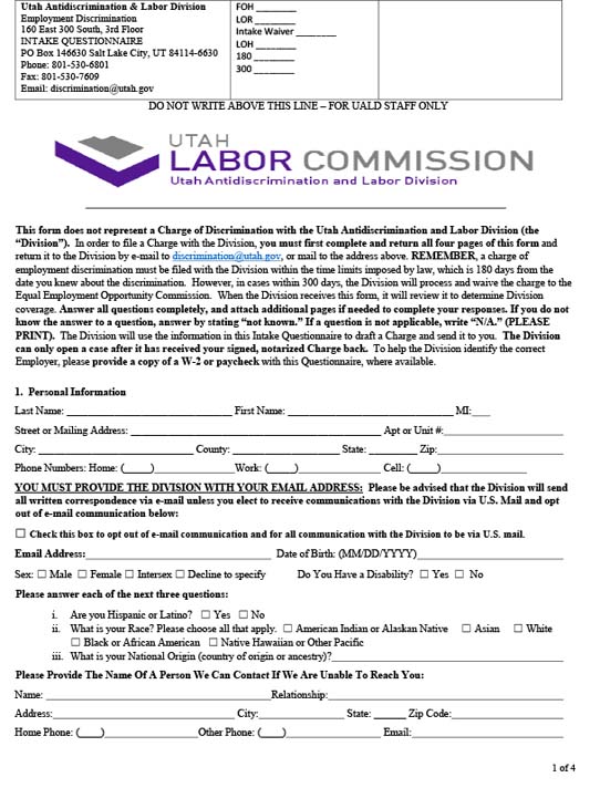 Employment Discrimination Questionnaire