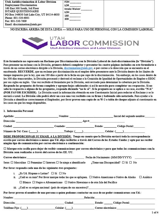 Employment Discrimination Questionnaire (Spanish)