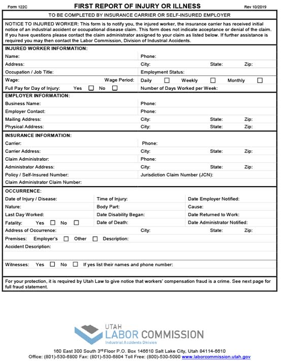 Form 122 C - Insurance Carrier/Self Insured Employer First Report of Injury or Illness