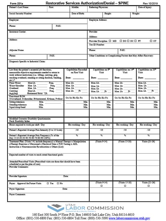 Form 221a - Spine Injury Restorative Services Authorization/Denial