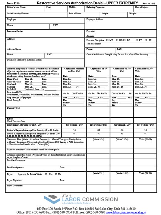 Form 221b - Upper Extremity Restorative Services Authorization/Denial