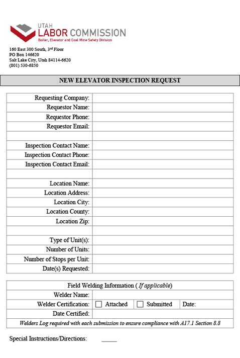 Elevator Inspection Request Form